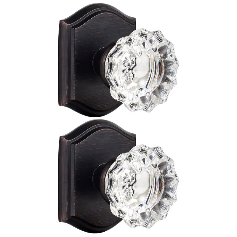 CLCTK 2 Pack Glass Dummy Door Knobs, Antique Inactive Crystal Half-Dummy Door Knobs for Hall and Closet, Oil Rubbed Bronze - Image 1